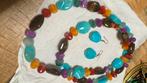 Kleurrijke Ketting met Oorbellen, Blauw, Ophalen of Verzenden, Zo goed als nieuw, Steen of Mineraal