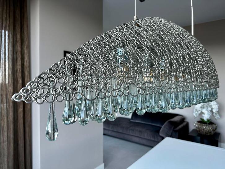 Prachtige XL design hanglamp kroonluchter kristallen pegels, Huis en Inrichting, Lampen | Hanglampen, Zo goed als nieuw, 75 cm of meer