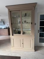 Vitrine kast beige, Huis en Inrichting, Ophalen, Met plank(en), Gebruikt, Grenenhout