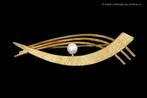 Gouden vintage broche met parel, Ophalen of Verzenden, Zo goed als nieuw, Goud, Met parel