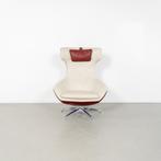 1x Leolux Caruzzo Fauteuil & Voetenbank Wit/Rood - Leer, Huis en Inrichting, 75 tot 100 cm, Ophalen of Verzenden, Zo goed als nieuw