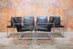 Als NIEUW! 6 zwarte leren Arco Slide design stoelen, Huis en Inrichting, Stoelen, Arco, Zwart, Design, Hout