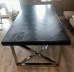 Zwarte eettafel vissengraat met zilveren poten, Huis en Inrichting, Tafels | Eettafels, Ophalen, Gebruikt, 100 tot 150 cm, 150 tot 200 cm