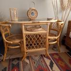 Mooie vintage rotan/bamboe bistroset; tafel + 2 stoeltjes, Huis en Inrichting, Tafels | Bijzettafels, Gebruikt, Ophalen of Verzenden