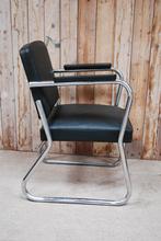 Vintage buisframestoel jaren '50 Sledestoel zwart, Huis en Inrichting, Stoelen, Ophalen, Gebruikt, Zwart, Overige materialen