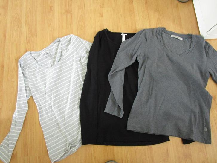 Drie longsleeves maat L/42 -grijs - wit/grijs streep - zwart, Kleding | Dames, T-shirts, Zo goed als nieuw, Maat 42/44 (L), Grijs