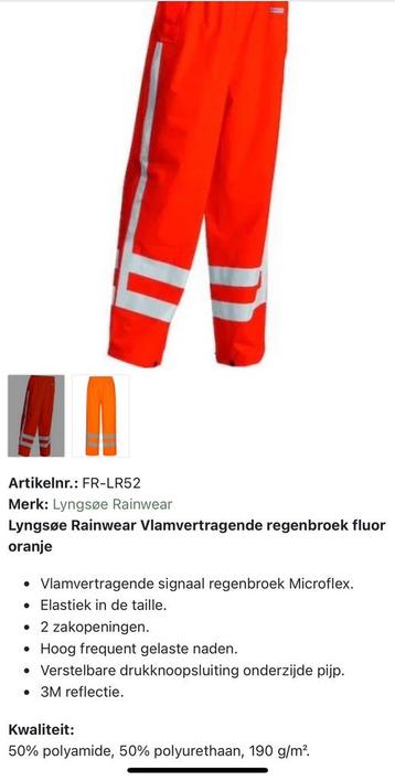 Regenbroek vlamvertragend / oranje  L/XLof XXL beschikbaar voor biedingen