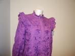 Fabienne Chapot paarse blouse open werk hartjes bloemen M, Kleding | Dames, Maat 38/40 (M), Verzenden, Paars, Fabienne Chapot