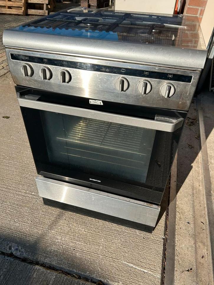 Inox Gasfornuis met Oven - Inventum, Witgoed en Apparatuur, Fornuizen, Gebruikt, Vrijstaand, Gas, 4 kookzones, 85 tot 90 cm, 60 cm of meer