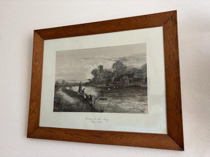 Antieke Prent in eiken lijst, Verzamelen, Foto's en Prenten, Gebruikt, Overige onderwerpen, Voor 1940, Ophalen