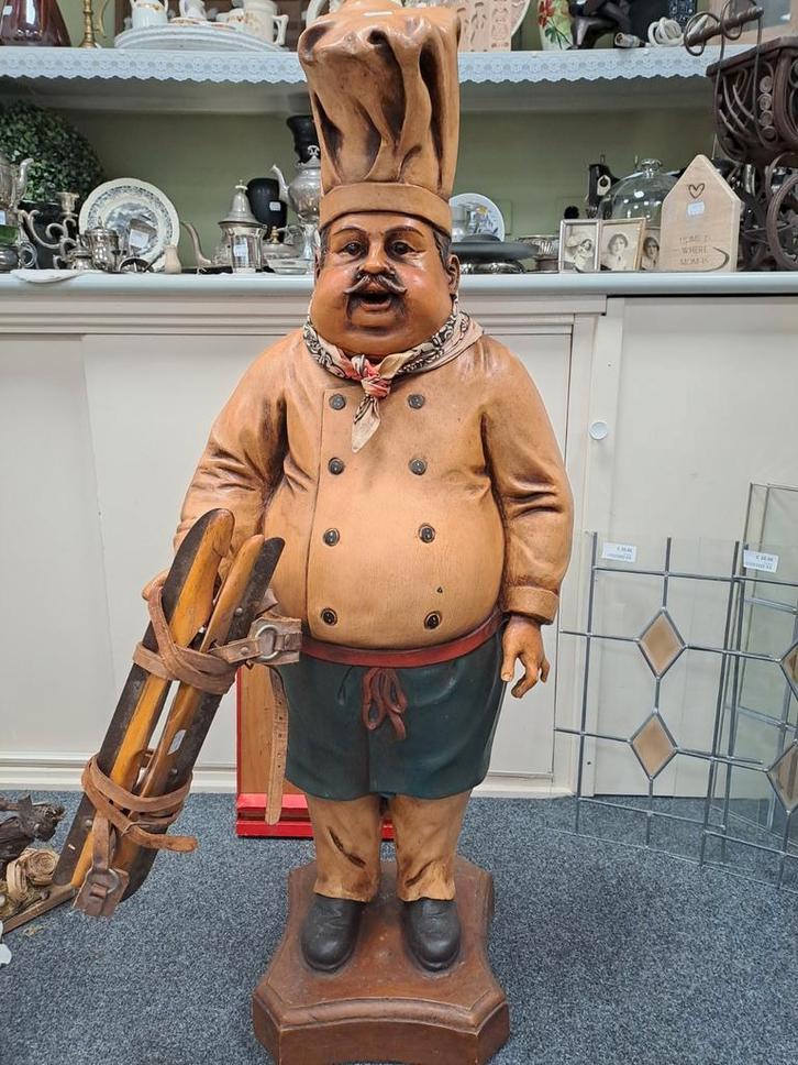 Vintage Koksbeeld WD001, Tuin en Terras, Tuinbeelden, Gebruikt, Mensenbeeld, Hout, Ophalen