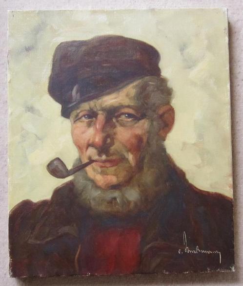 ===DUITS==visser met pijp ===O.Strassmann 1892 – 1957=, Antiek en Kunst, Kunst | Schilderijen | Klassiek, Ophalen of Verzenden