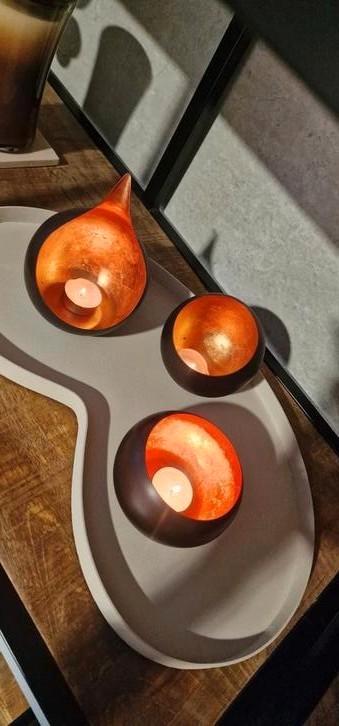 Set van 3 koperkleurige metalen windlichten, Huis en Inrichting, Woonaccessoires | Kandelaars en Kaarsen, Nieuw, Minder dan 25 cm