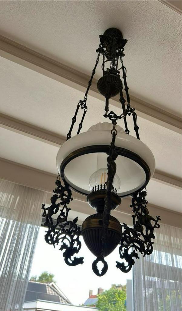 Antieke Hanglamp - Uniek Design!, Huis en Inrichting, Lampen | Hanglampen, Gebruikt, 75 cm of meer, Glas, Ophalen of Verzenden