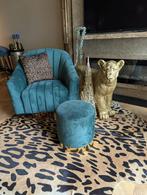 Richmond fatuil en poef als nieuw! Groen goud chique velvet, Huis en Inrichting, Fauteuils, Ophalen of Verzenden, Zo goed als nieuw