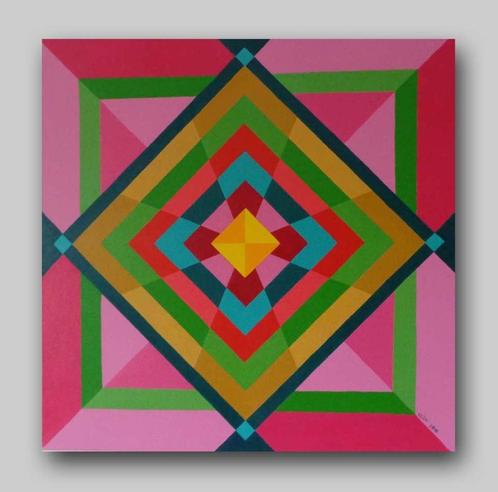 Eenvoudige ruitvorm in roze en groen, Huis en Inrichting, Woonaccessoires | Schilderijen, Tekeningen en Foto's, Nieuw, Schilderij
