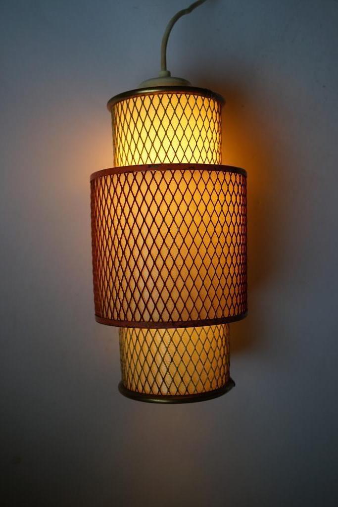 vintage design hanglamp metaal oranje geel Hurka? space age, Huis en Inrichting, Lampen | Hanglampen, Gebruikt, 75 cm of meer