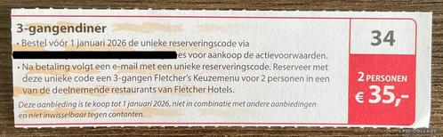 Voordeelbon 3-gangendiner bij Fletchers Hotels  (KWF), Tickets en Kaartjes, Kortingen en Cadeaubonnen, Twee personen, Overige typen