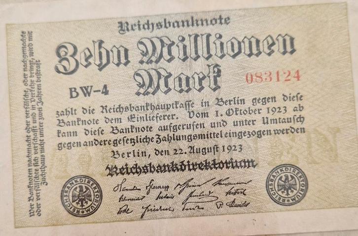 Reichsbanknote 10 Millionen Mark 1923, Postzegels en Munten, Bankbiljetten | Europa | Eurobiljetten, Duitsland, 100 euro, Ophalen of Verzenden
