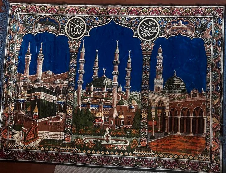Gebedskleed met Heilige Moskeeën, Antiek en Kunst, Antiek | Kleden en Textiel, Ophalen of Verzenden