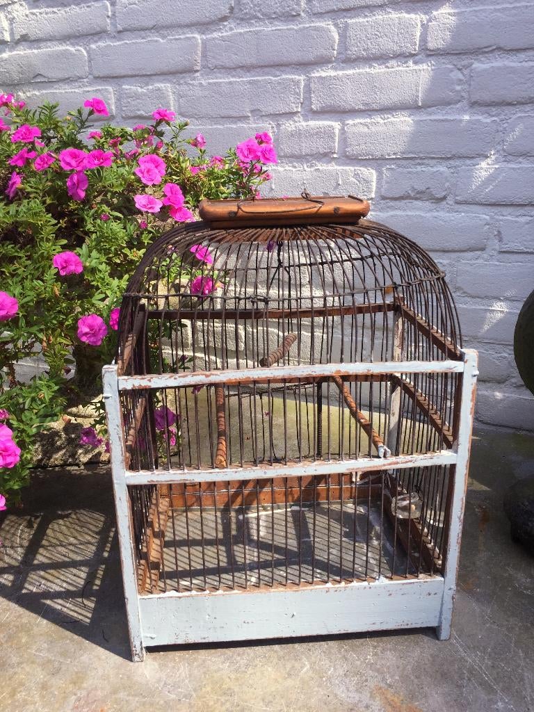 APART oud vogelkooitje + drinkflesje/ antieke vogelkooi, Ophalen of Verzenden