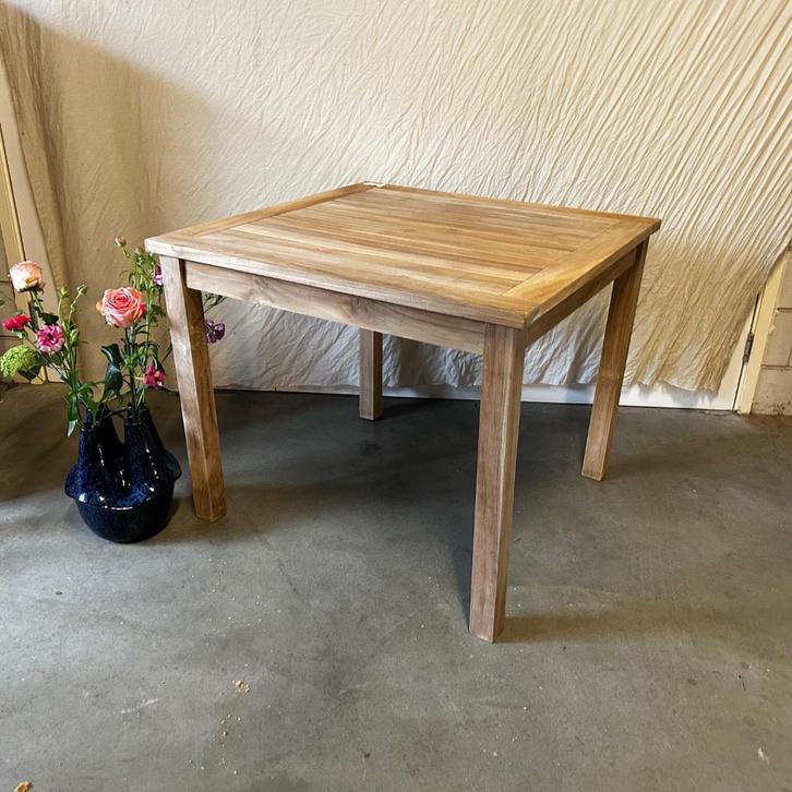 Tuintafel - 90 x 90 cm - massief teakhout - Bij TTM Wonen, Tuin en Terras, Tuintafels, Nieuw, Vierkant, Teakhout, Ophalen of Verzenden