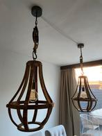 2 Landelijke Hanglampen met Katrol, Ophalen, Gebruikt, Hout, 50 tot 75 cm