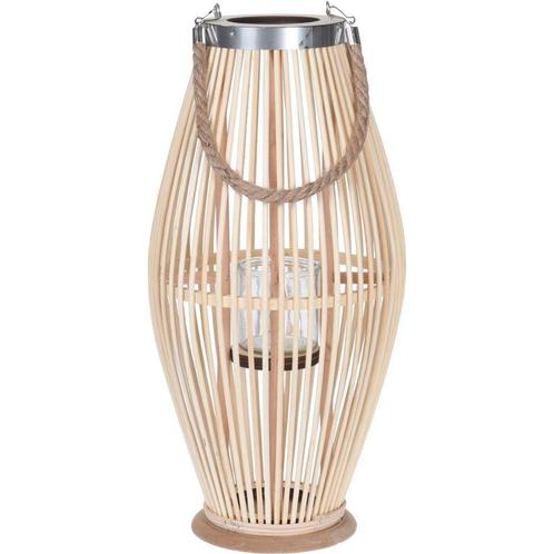 Groot windlicht bamboe naturel, Huis en Inrichting, Woonaccessoires | Kandelaars en Kaarsen, Nieuw, Hout, Verzenden