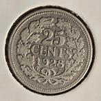 Kwartje zilver 25 cent 1928, Zilver, 25 cent, Ophalen of Verzenden, Koningin Wilhelmina