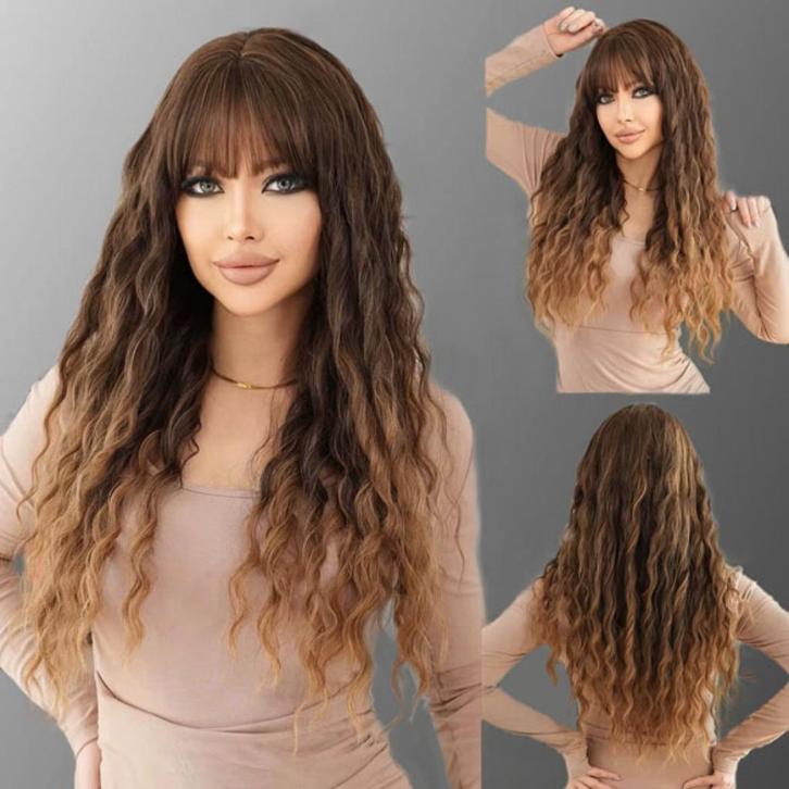 Donkerbruine pruik lang haar met golfjes zonder po, Sieraden, Tassen en Uiterlijk, Uiterlijk | Haarverzorging, Nieuw, Pruik of Haarverlenging
