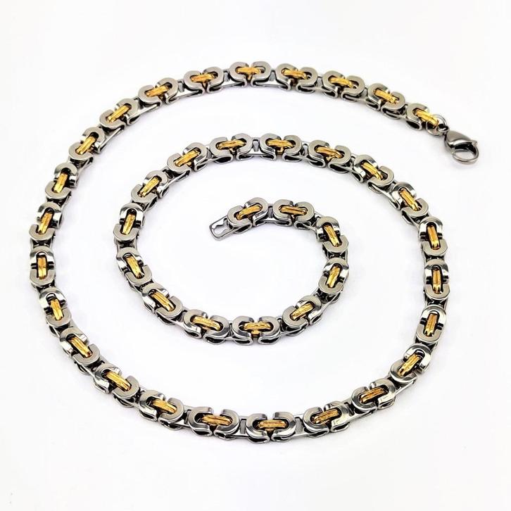 Gouden-Zilver Roestvrij stalen Koningsketting 60cm RVS Heren, Sieraden, Tassen en Uiterlijk, Kettingen, Nieuw, Overige materialen