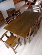 Eethoek, tafel met 6 stoelen, massief hout, Ophalen, Gebruikt, 50 tot 100 cm, Vijf personen of meer