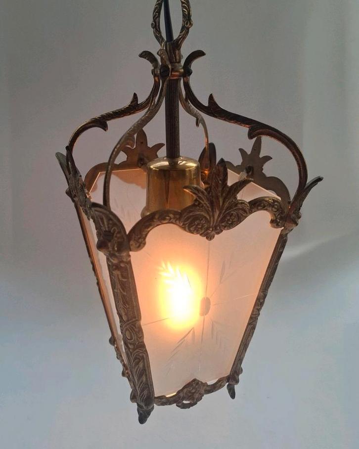 Vintage Messing "Lantaarn" Hallamp, Huis en Inrichting, Lampen | Hanglampen, Zo goed als nieuw, Minder dan 50 cm, Ophalen of Verzenden