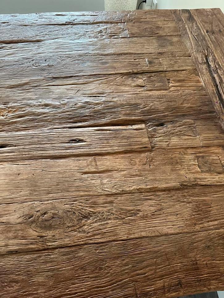 Grote teakhouten tafel van oude balken, Huis en Inrichting, Tafels | Eettafels, Gebruikt, 50 tot 100 cm, 200 cm of meer, Vijf personen of meer
