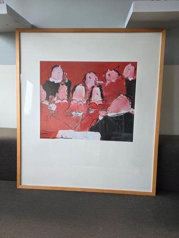 Ingelijst kunstwerk van Gerdien Dui: Feestelijke bijeenkomst beschikbaar voor biedingen