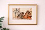 Ingelijste aquarel met paarden – warm & karaktervol, Antiek en Kunst, Ophalen of Verzenden