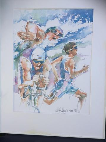 Zeefdruk Litho 'Triathlon' Wim Hoogstraten/schilderij sport beschikbaar voor biedingen
