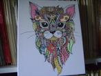 Op canvas geprinte kat in allerlei kleuren.30x25cm, Ophalen of Verzenden, Zo goed als nieuw