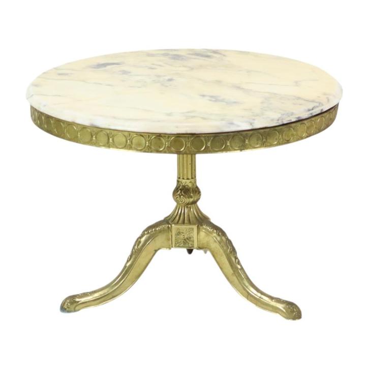 Mid Century Ronde Marmeren Salontafel Bijzettafel Messing, Antiek en Kunst, Curiosa en Brocante, Ophalen