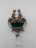Broche panters van zilver, Verzenden, Zilver, Broche, Met edelsteen