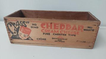 Zeer oud houten kistje kaas verpakking cheddar cheese ww2? beschikbaar voor biedingen