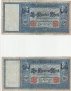 2 Reichsbankbiljet van 100 mark; rode zegels Duitsland 1910, Postzegels en Munten, Bankbiljetten | Europa | Niet-Eurobiljetten