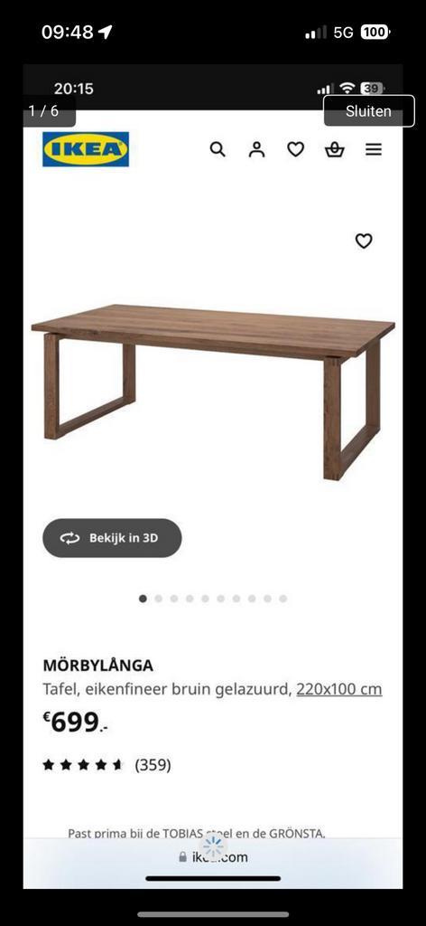 Morbylanga fineer bruin eiken 220x100, Huis en Inrichting, Tafels | Eettafels, Gebruikt, 50 tot 100 cm, Vijf personen of meer