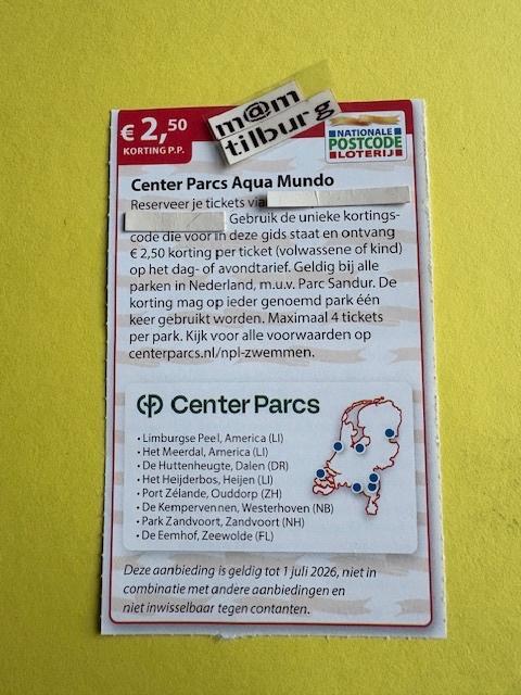 Center Parcs Aqua Mundo, €2,50 korting p.p., Tickets en Kaartjes, Kortingen en Cadeaubonnen, Drie personen of meer, Bungalowpark