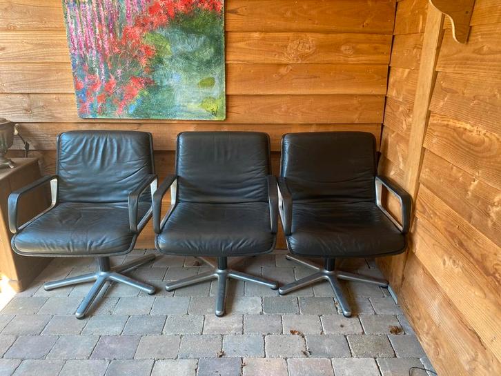 3x Vintage stoel Wilkhahn Delta 2000 draaibare fauteuil, Huis en Inrichting, Stoelen, Gebruikt, Drie, Leer, Zwart, Ophalen