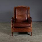 Vintage lederen Wingback fauteuil – bruin – metalen nagels, Minder dan 75 cm, Ophalen of Verzenden, 50 tot 75 cm, Gebruikt