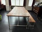 Eettafel met bankje van steigermateriaal en hout, Huis en Inrichting, Tafels | Eettafels, Ophalen, Gebruikt, 100 tot 150 cm, 200 cm of meer