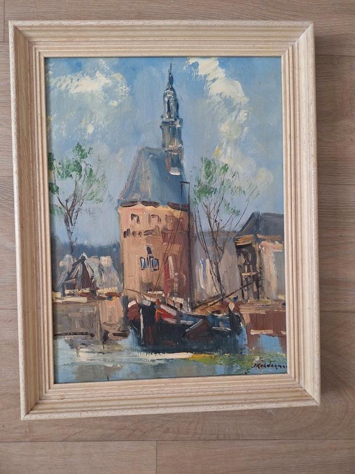 Havengezicht Hoorn door Jan Kelderman 1914-1990, Antiek en Kunst, Kunst | Schilderijen | Klassiek, Ophalen of Verzenden