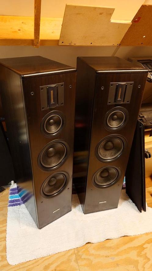 Philips fb-825 high end speakers met ribbon tweeter!, Audio, Tv en Foto, Luidsprekers, Gebruikt, Front, Rear of Stereo speakers