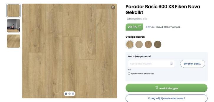parador laminaat eiken nova gekalkt, Huis en Inrichting, Stoffering | Vloerbedekking, Nieuw, Laminaat, 10 tot 25 m², Ophalen of Verzenden